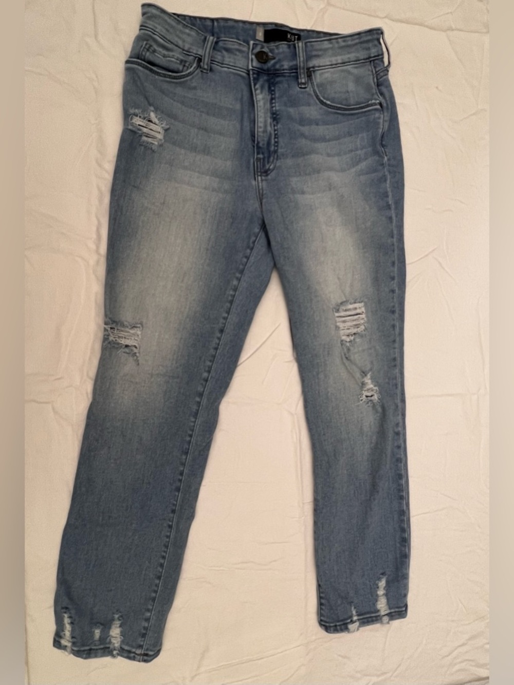 Kut from the Kloth Light Blue Distressed Reese Ankle Straight Jeans